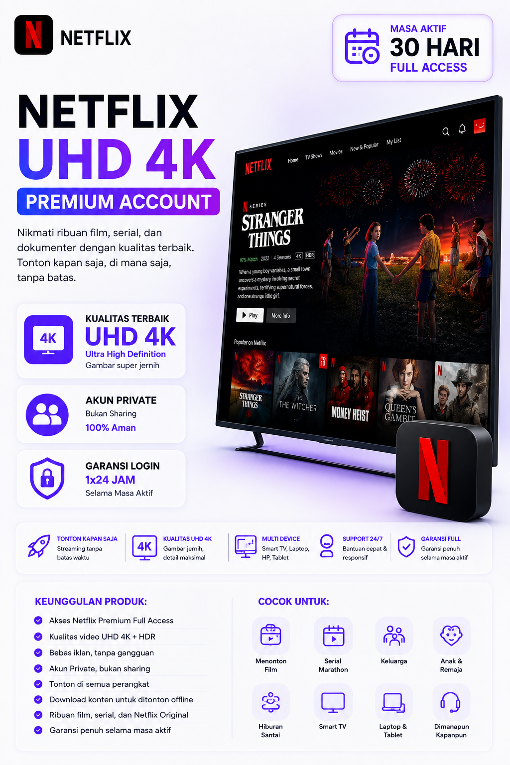 Netflix UHD 4K Premium Account (30 Hari)